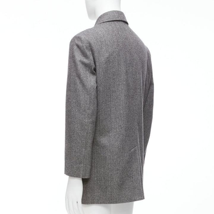 LANVIN JL grey wool blend herringbone dual pocketed overcoat IT46 S