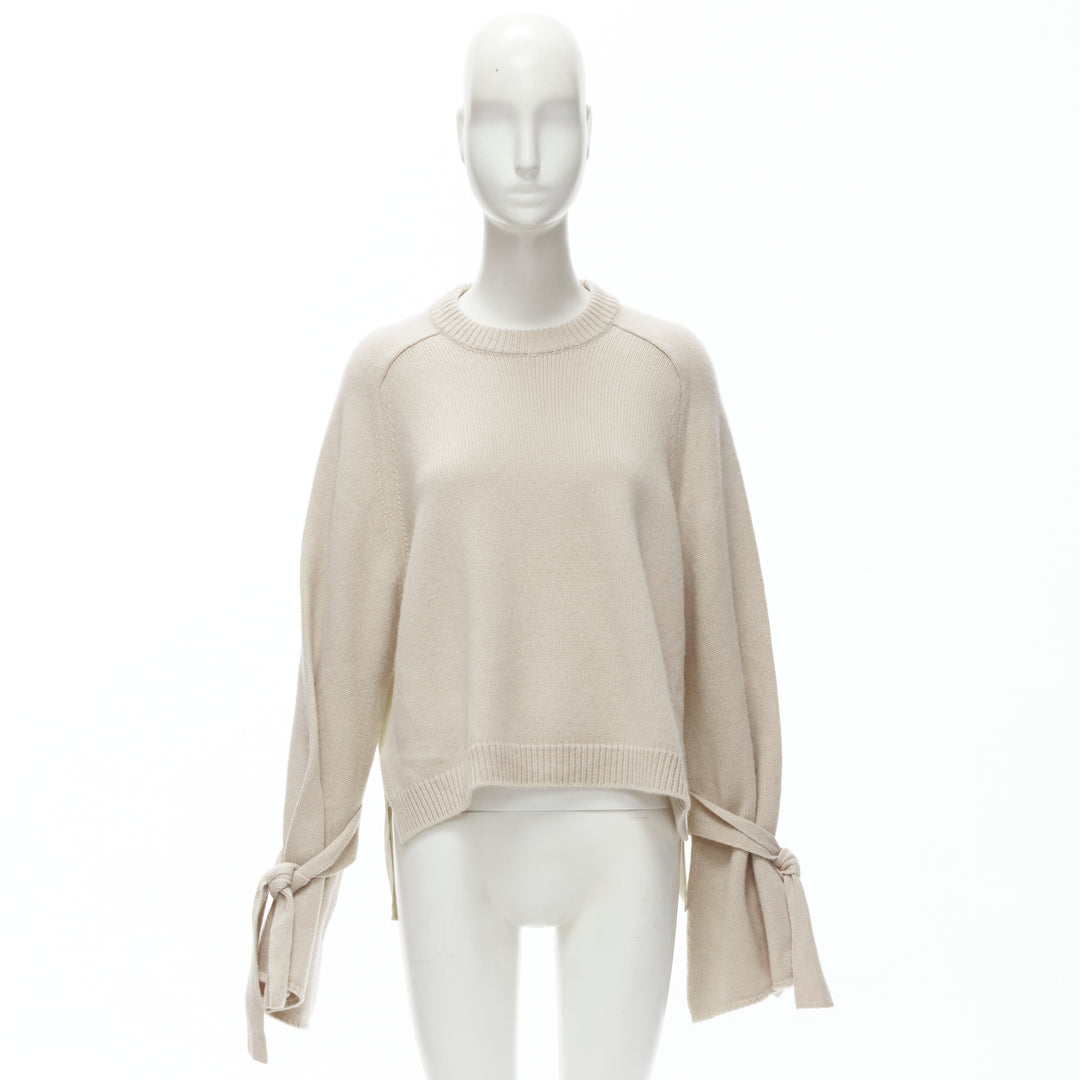 TIBI 100% cashmere beige contrast bow tie cuff oversized sweater S