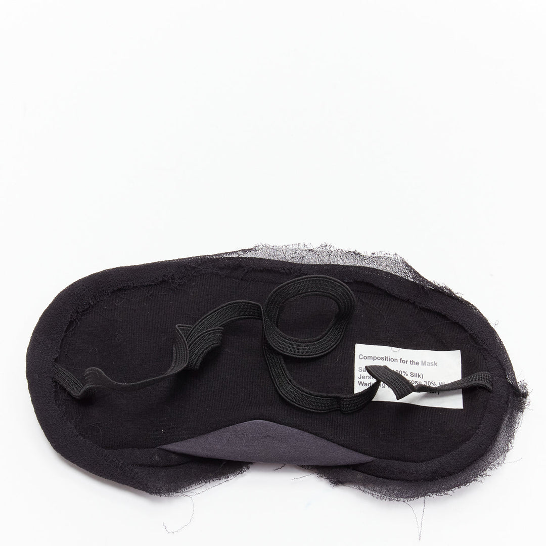 LANVIN black 100% silk satin logo embroidery sleeping flats mask set  EU37