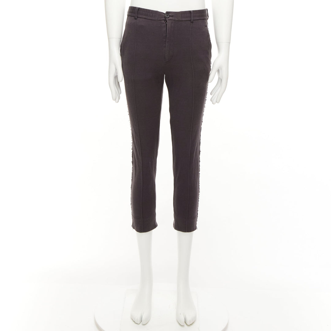 LANVIN grey cotton distressed trim washed waistband cropped pants S
