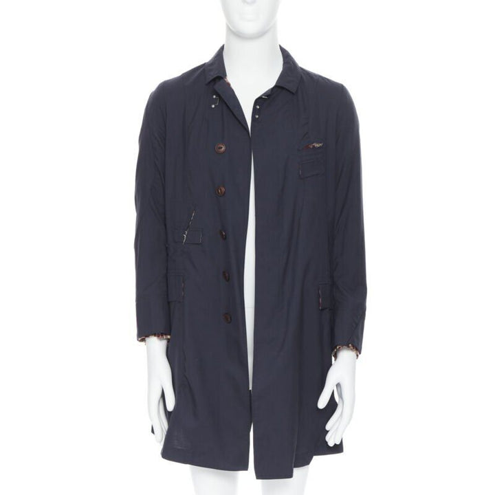 THE SOLOIST TAKAHIRO MIYASHITA navy cotton deconstructed curved seams coat S