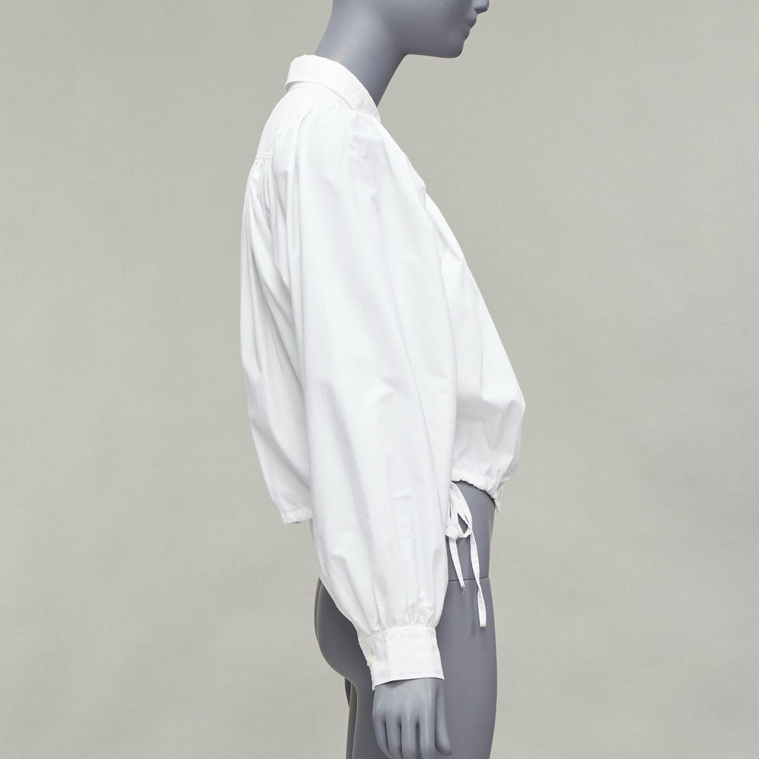 MARNI white cotton drawstring hem puff sleeve cropped blouse IT36 XXS