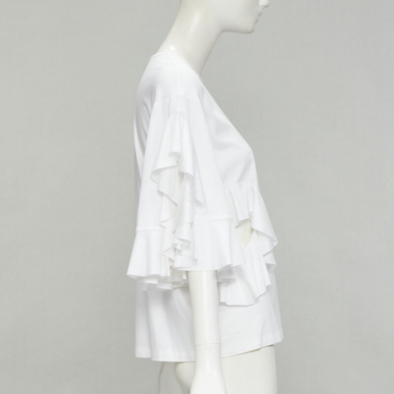 ELLERY white wide ruffle sleeves cut out side cotton tshirt US4 S