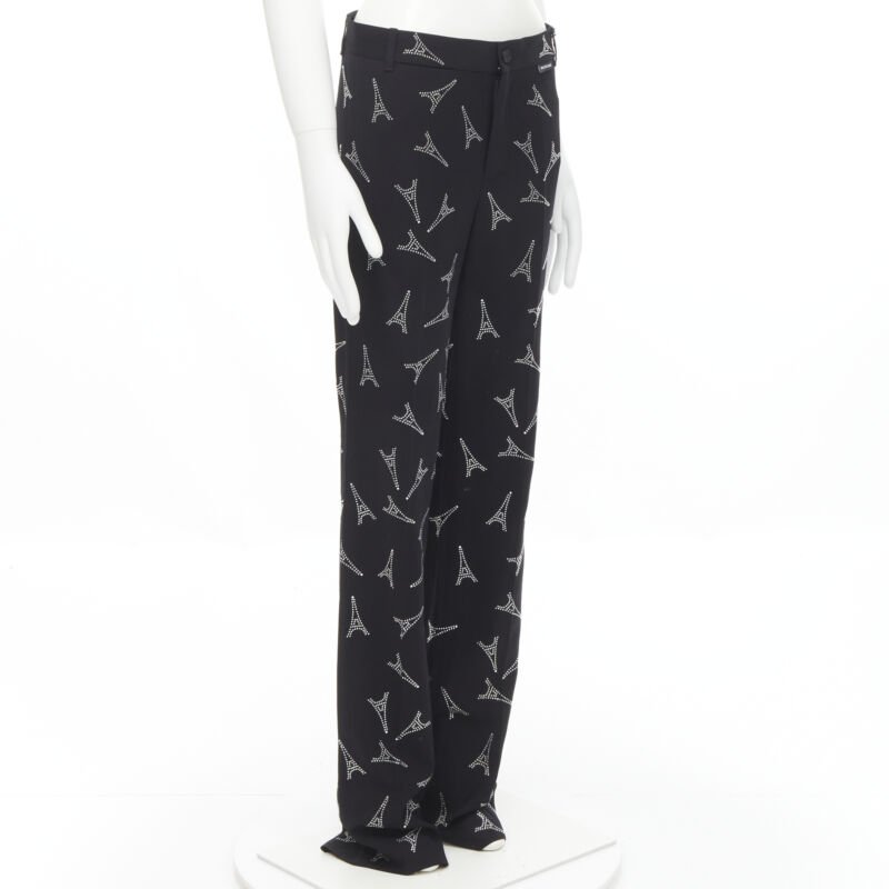 BALENCIAGA Demna 2019 Runway Eiffel Tower crystal trousers pants IT48 M
