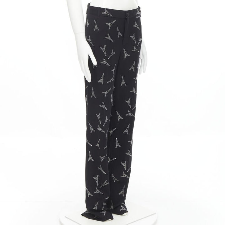 BALENCIAGA Demna 2019 Runway Eiffel Tower crystal trousers pants IT48 M