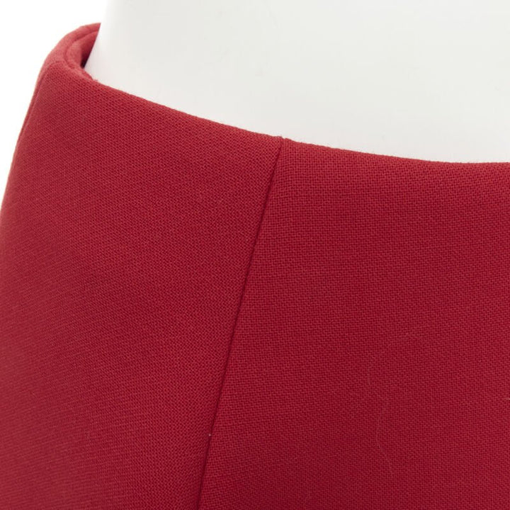 MARNI red wool brown silk lining curved hem midi skirt IT40 S