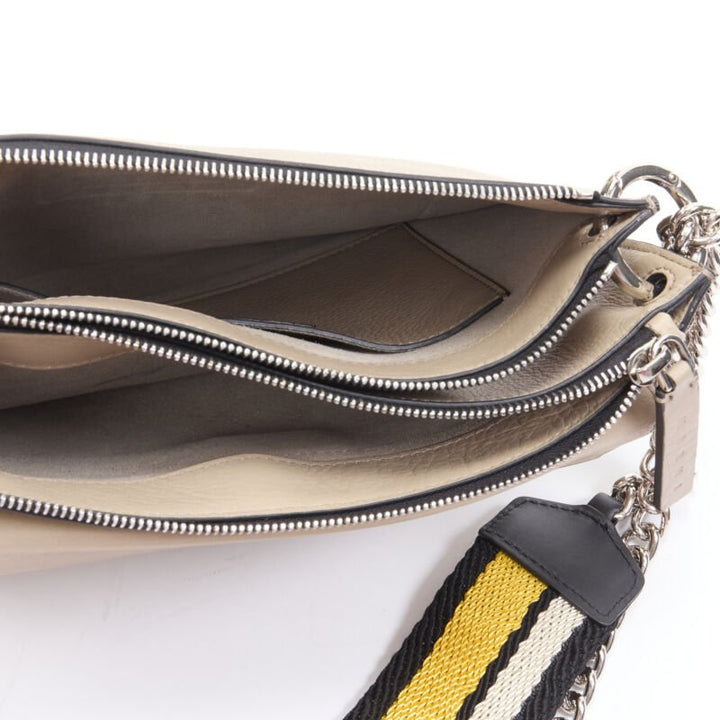 MARNI stone grey silver lock dual zip pouch chain sport strap crossbody bag
