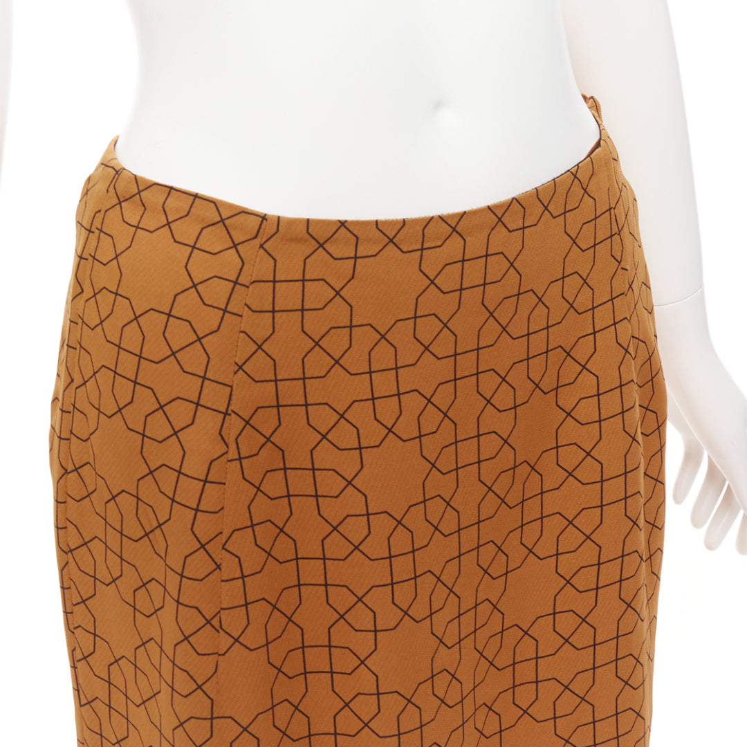MARNI brown viscose black oriental geometric print knee length skirt IT40 S