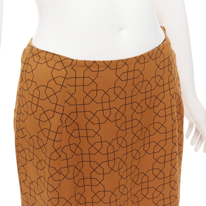 MARNI brown viscose black oriental geometric print knee length skirt IT40 S