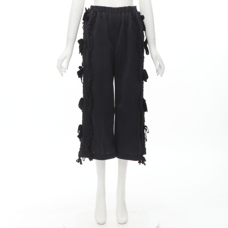 TRICOT COMME DES GARCONS black ruffle floral velvet ribbon trim wide pants S