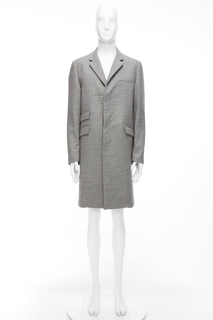MARNI grey houndstooth wool blend invisible placket longline coat IT48 M