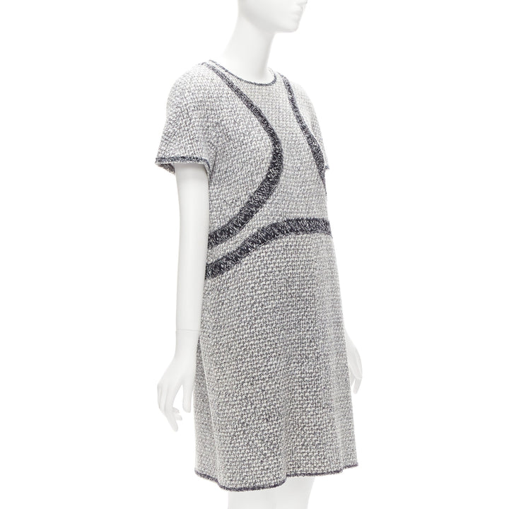 CHANEL 13P grey graphic panels Fantasy Tweed shift dress FR46 3XL