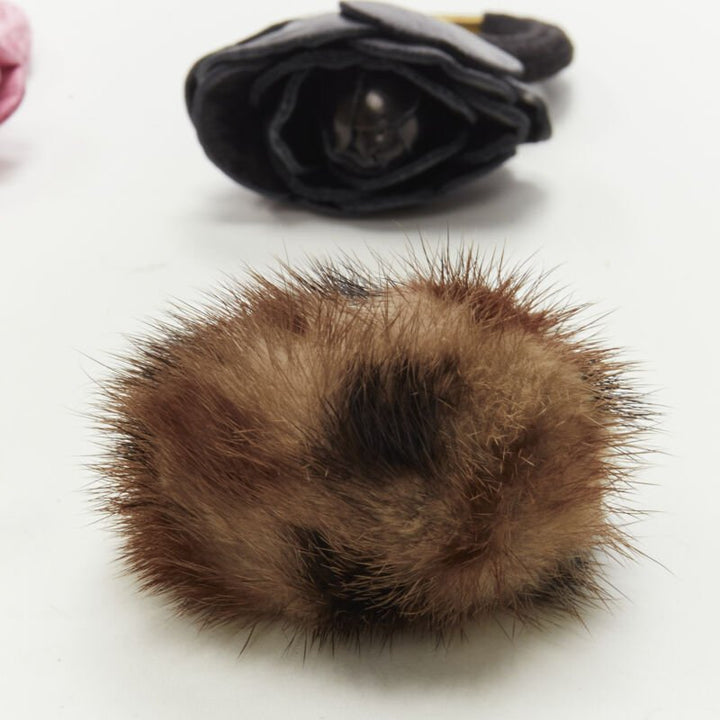 ALEXANDRE DE PARIS Alexander Zouari LOT OF 4 leather rose fur crystal hair tie