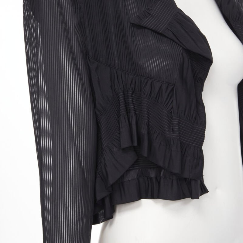 Runway COMME DES GARCONS 80's black striped sheer ruffle cropped blazer jacket S