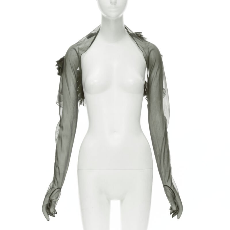 COMME DES GARCONS 1990 Vintage Runway grey sheer pleated ruffle gloves shrug