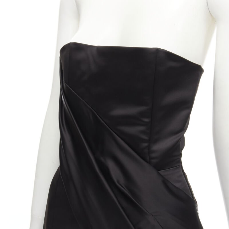 HALPERN black satin asymmetric draped bustier bodice mini dress FR36 XS