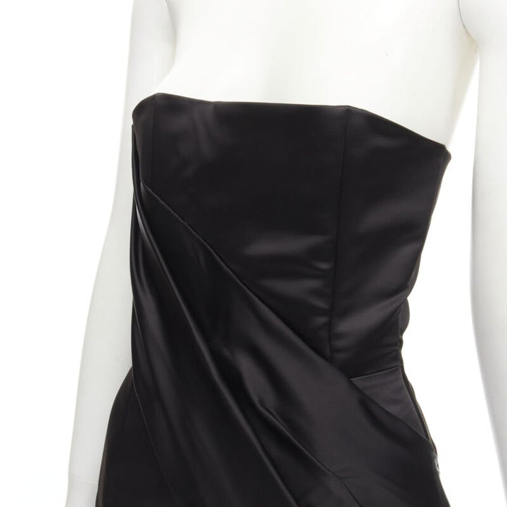 HALPERN black satin asymmetric draped bustier bodice mini dress FR36 XS