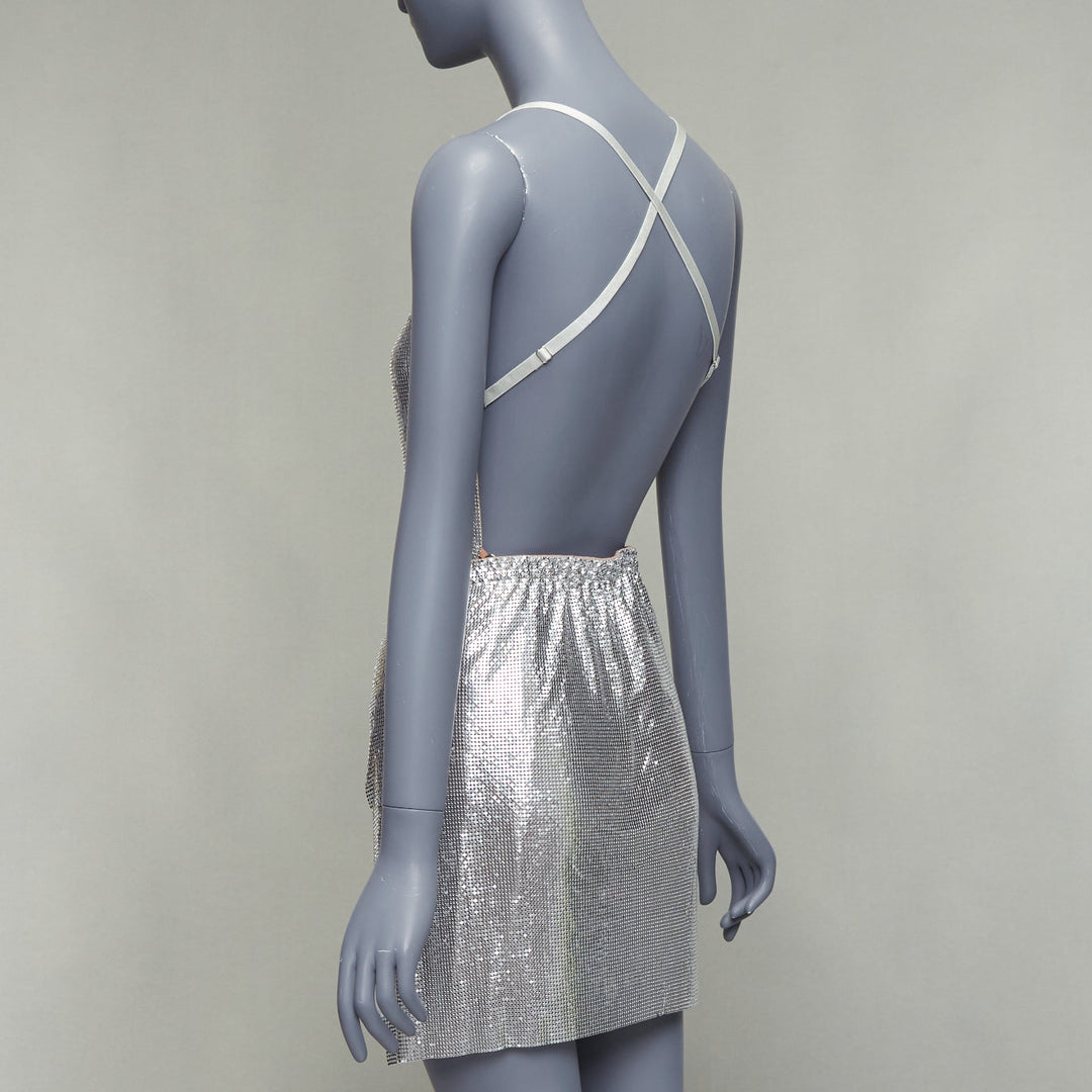 POSTER GIRL Adrianne 100% aluminium silver chainmail top skirt dress XS