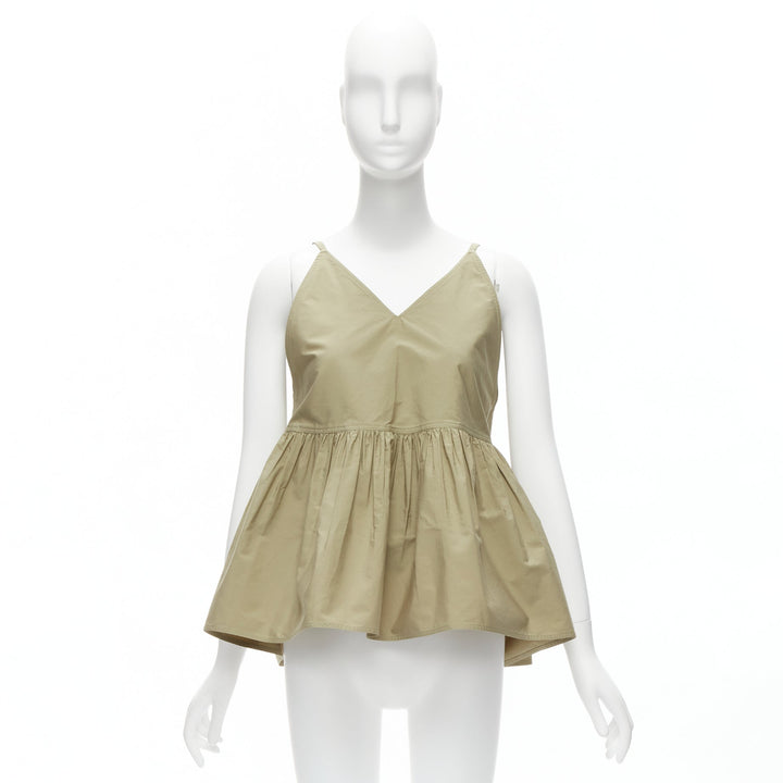 SOFIE D'HOORE green cotton V neck spaghetti flare safari tank top FR34 XS