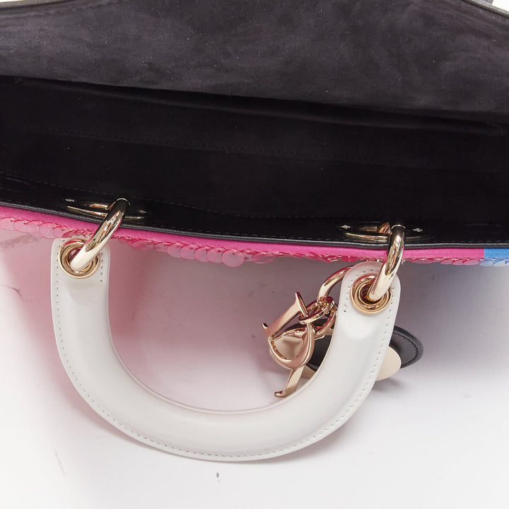 rare CHRISTIAN DIOR Lady D-joy Runway pink blue butterfly sequins crossbody bag