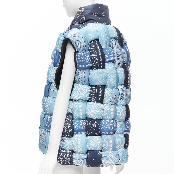 KAPITAL Bandana Paisley Keel blue reversible woven padded puffer vest JP3 L