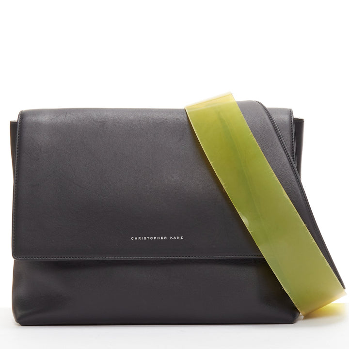 CHRISTOPHER KANE Dual black yellow scaled leather plastic strap reversible bag