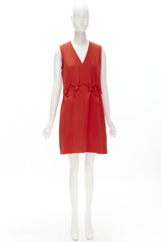 VVB VICTORIA BECKHAM red polyester crepe knot detail cocktail dress UK8 S