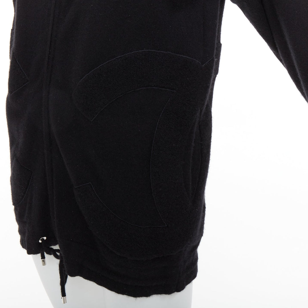 CHANEL 2015 Karl Lagerfeld 100% cashmere black double CC pockets hoodie FR34 XS