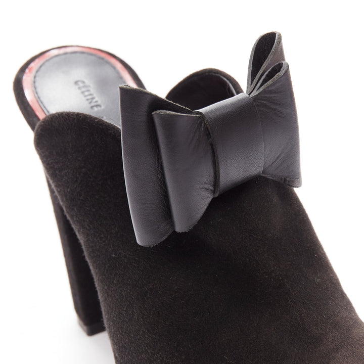 OLD CELINE Phoebe Philo black suede bow high heel mules EU36.5