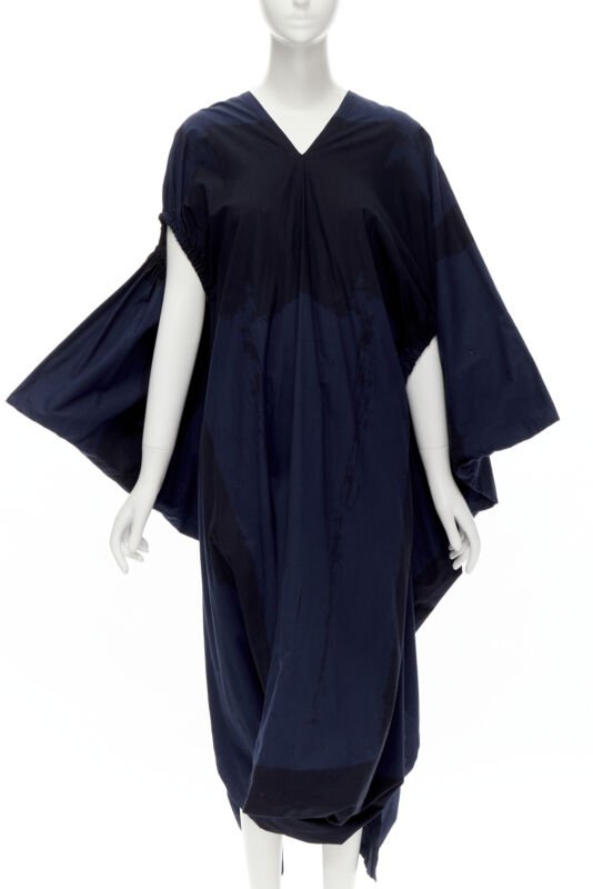 rare COMME DES GARCONS Vintage 1980's blue brushstroke angular trapeze dress