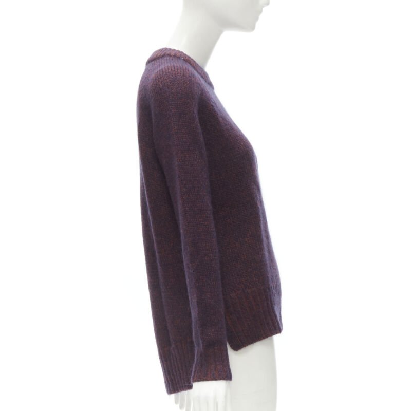 THEORY burgundy navy wool mohair knit step hem sweater S