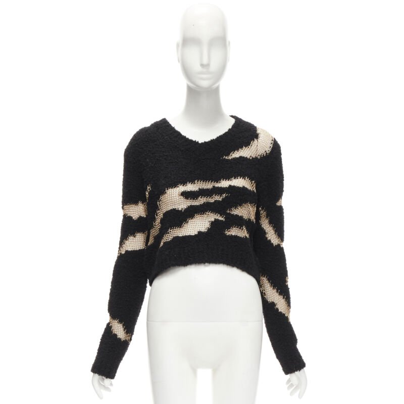 PHILOSOPHY DI LORENZO SERAFINI gold lattice sheer black slouchy sweater top IT38