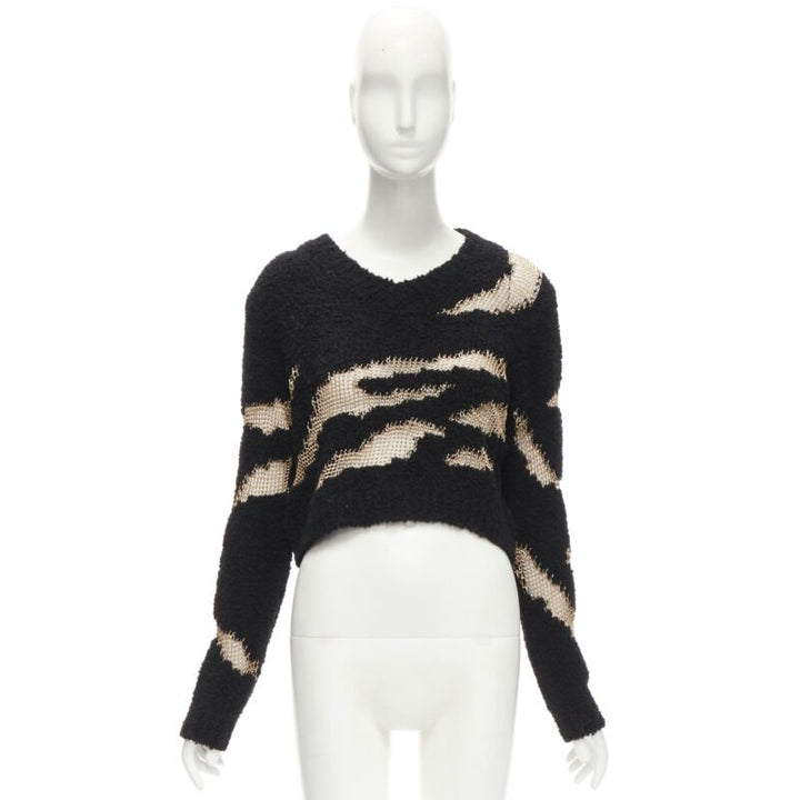 PHILOSOPHY DI LORENZO SERAFINI gold lattice sheer black slouchy sweater top IT38