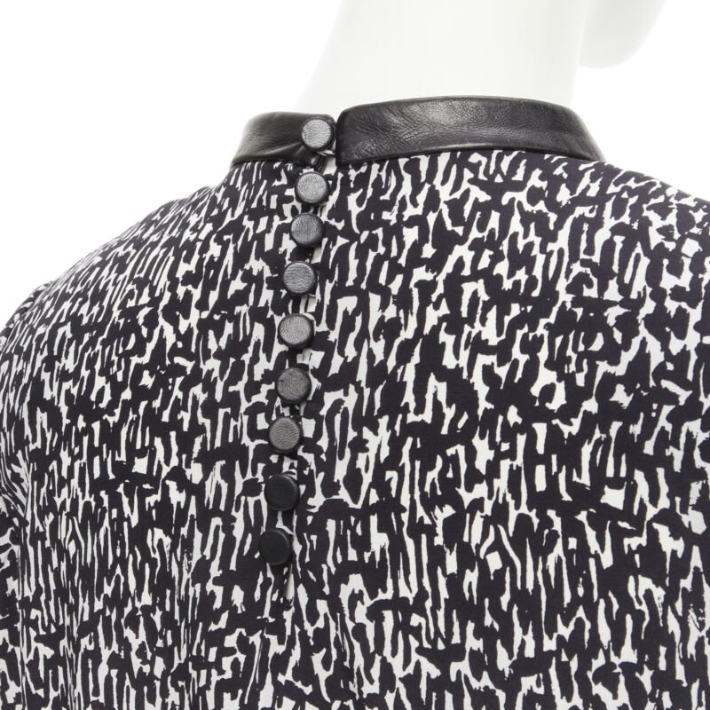 SAINT LAURENT Hedi Slimane 2012 black pleated leather bib silk blouse FR38 S