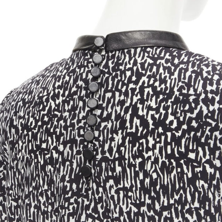 SAINT LAURENT Hedi Slimane 2012 black pleated leather bib silk blouse FR38 S