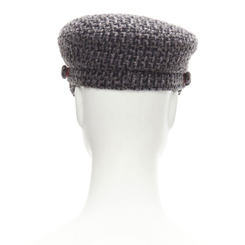 CHANEL 18A Parus Hamburg Runway grey tweed red braid black patent sailor hat S