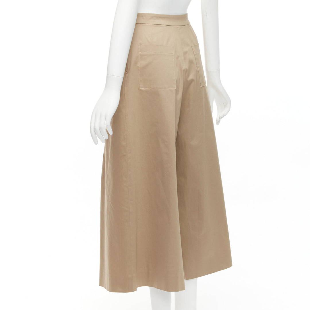 TOME 100% coated cotton tan brown pleated front wide leg pants US2 S