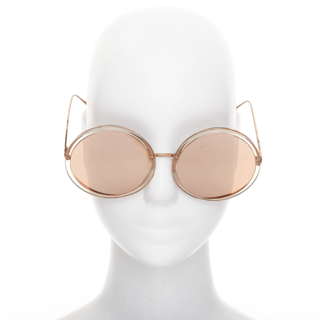 LINDA FARROW LFL4579 rose gold brown ombre clear oversized round sunglasses