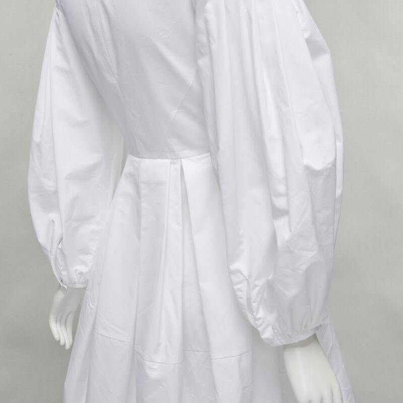 ALEXANDER MCQUEEN white cotton silver zip front puff sleeve flared dress IT36 XS