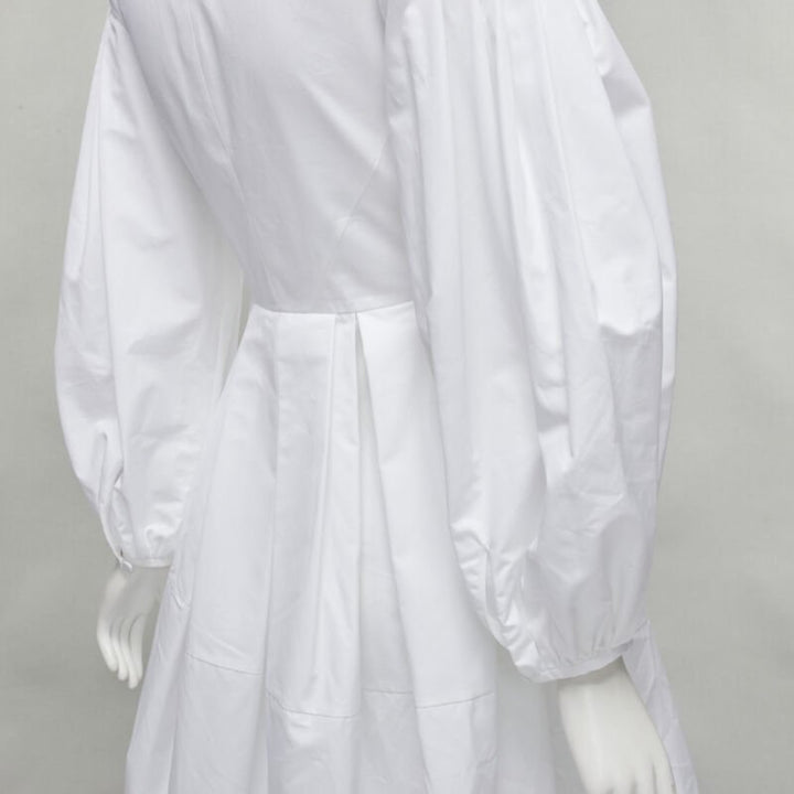 ALEXANDER MCQUEEN white cotton silver zip front puff sleeve flared dress IT36 XS