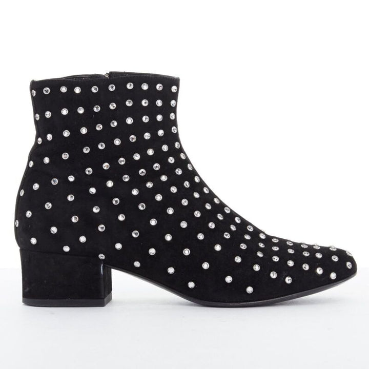 SAINT LAURENT black suede strass crystal embellished ankle boot shoe EU35 US5