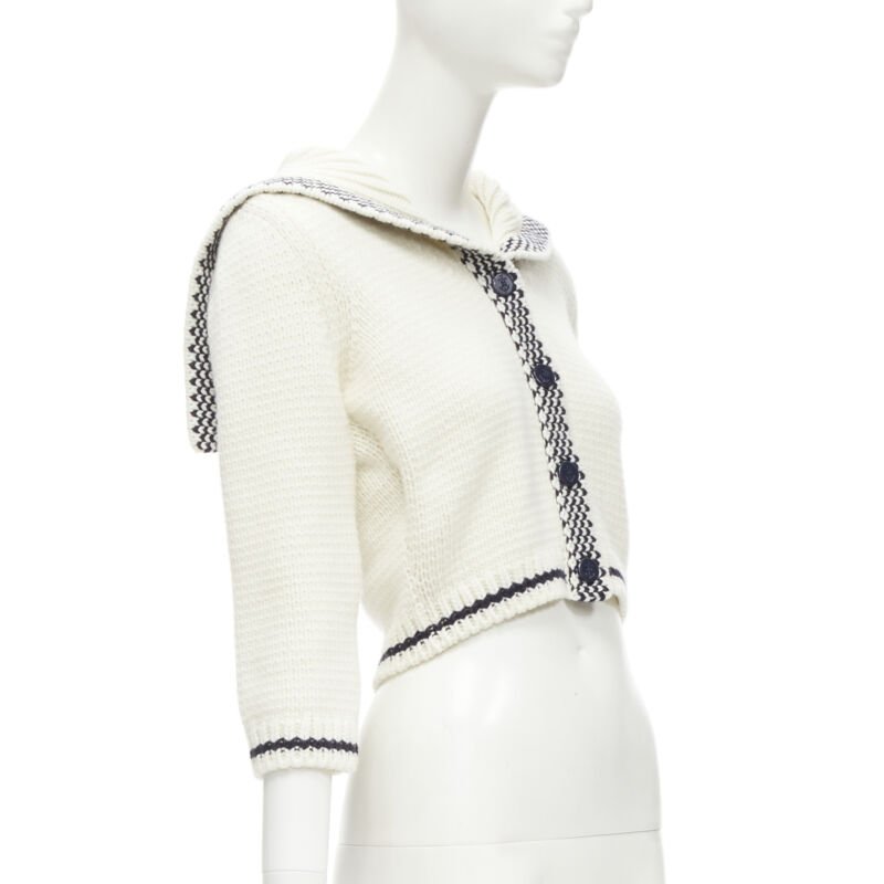 CHRISTIAN DIOR 2021 Mariniere wool cashmere beige sailor collar cardigan FR34 XS