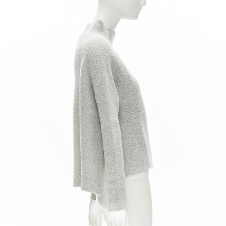 THEORY grey wool blend fuzzy stand collar step hem sweater XS