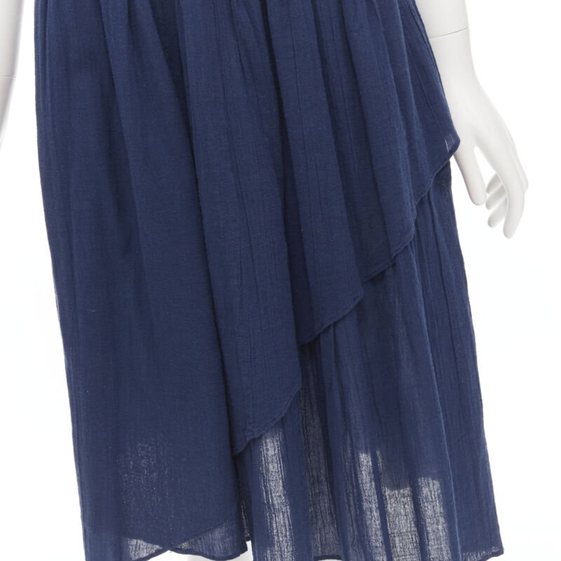 COMME DES GARCONS Vintage 1980's blue crinkled asymmetric waterfall draped skirt