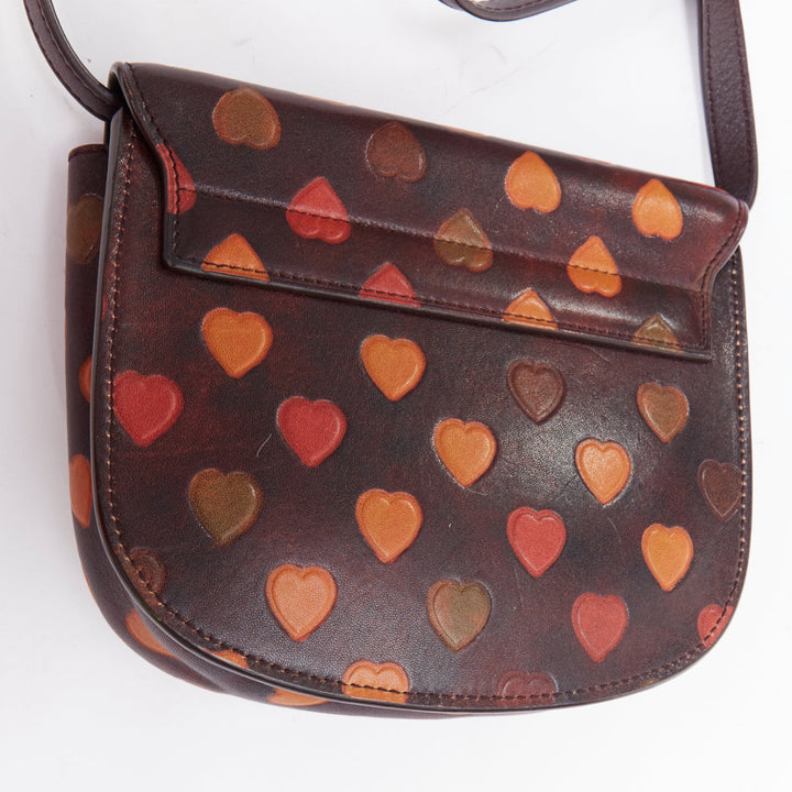 SAINT LAURENT Kaia brown heart embossed print YSL crossbody bag