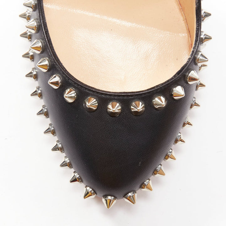 CHRISTIAN LOUBOUTIN Dorispiky black silver punk spike stud round pump EU36.5