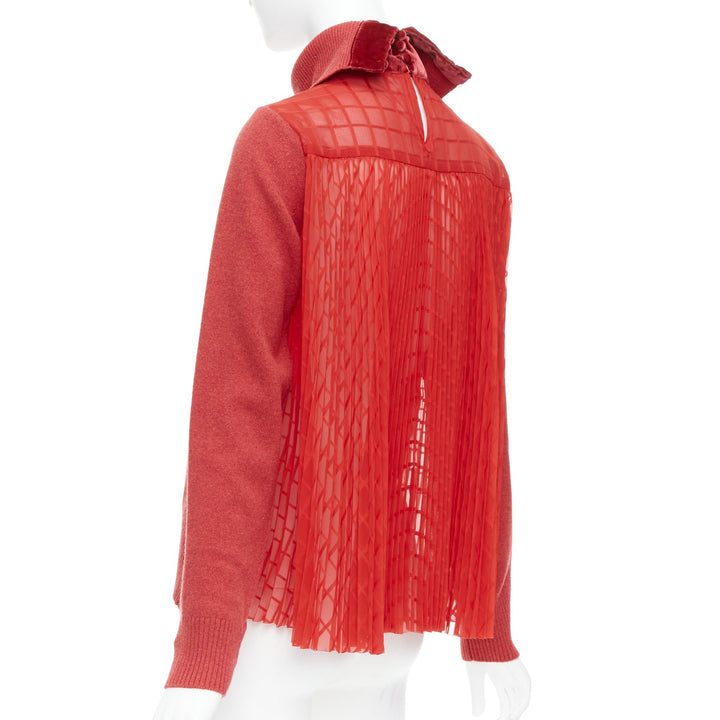 SACAI 2020 red 100% wool gold chain necklace turtleneck sweater top JP3 L