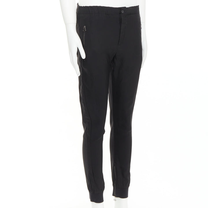 LANVIN black silver zip pocket mid waist tapered jogger pants FR46 S