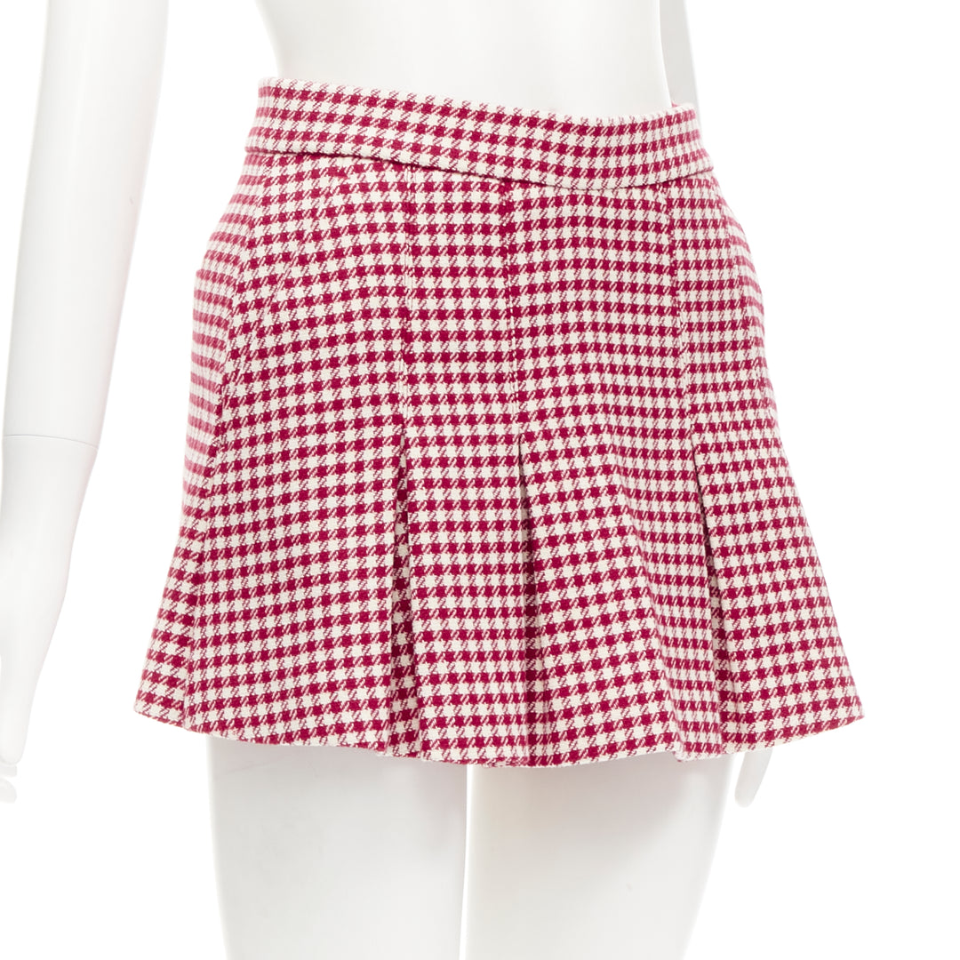 RED VALENTINO red white wool blend gingham pleated high waist skorts IT36 XXS