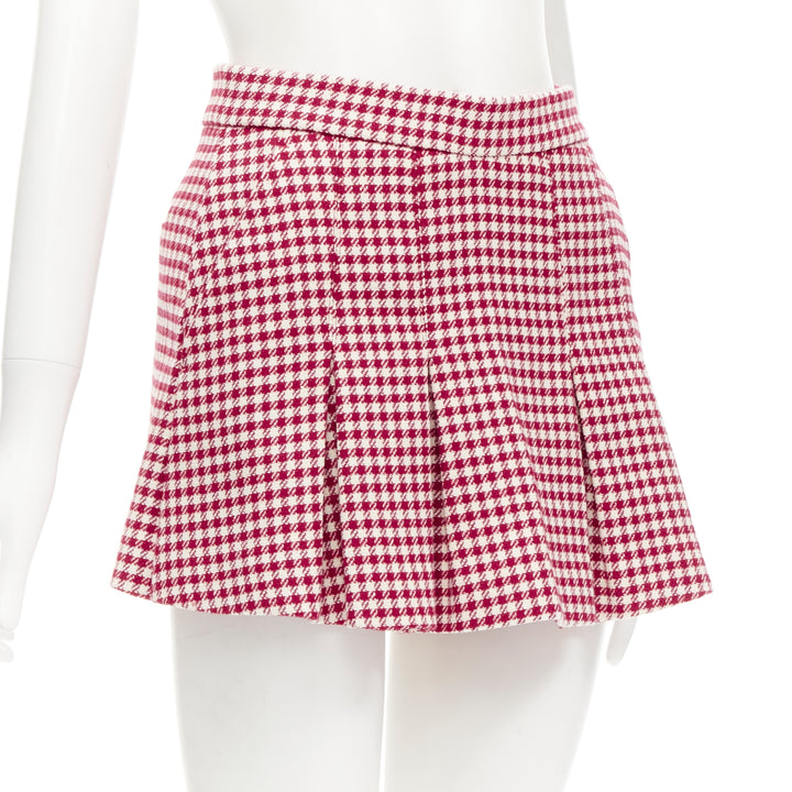 RED VALENTINO red white wool blend gingham pleated high waist skorts IT36 XXS